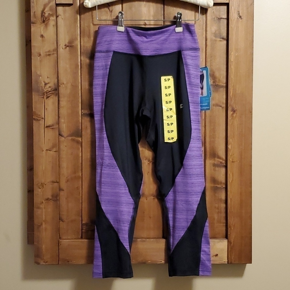Champion Capri Purple Black Stretch Workout Leggings Size Small